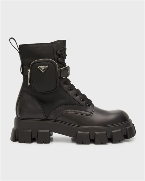 prada men leather hiking boots|Prada nylon combat boots.